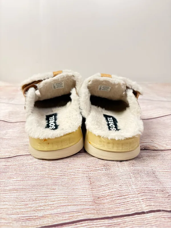 Sorel Sz 7M Tan/Beige Viibe Clog Suede Cozy Slip On Platform Mules - Image 4