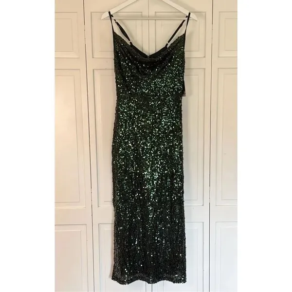Taylor NWT green sequin cowl neck midi dress 6 - Image 4