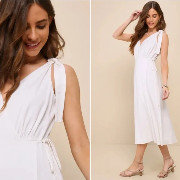 LULU's Casual Summer Bridal Brunch Beach Summer Honeymoon Resort Midi Dress - Image 2