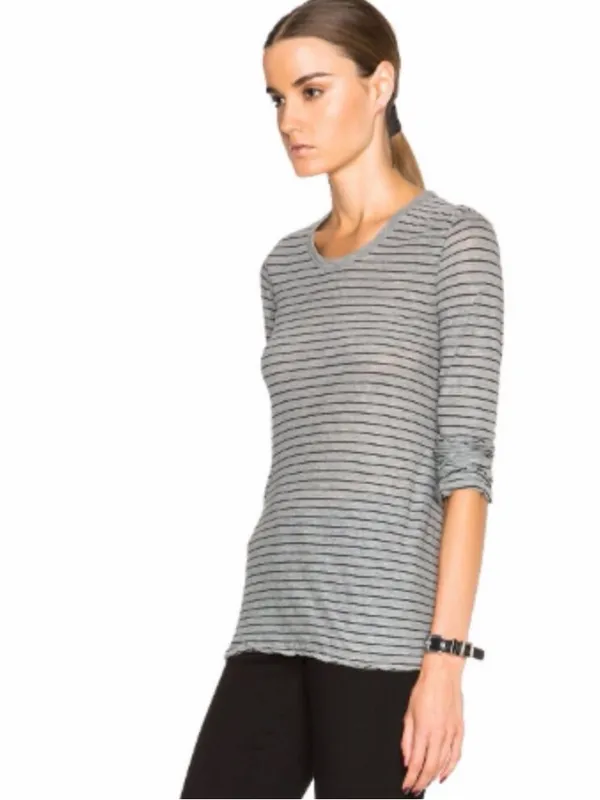 James Perse Bell-Sleeve Striped Tee Heather Grey & Black Size Medium NWT - Image 4