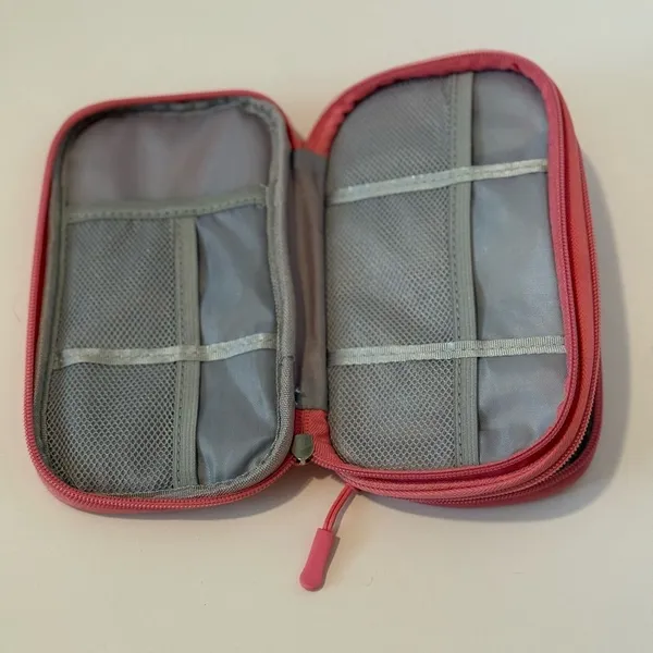 Pink Electronic Travel Storage Bag Two Zip Pockets Cords Chargers Organizer - Image 2