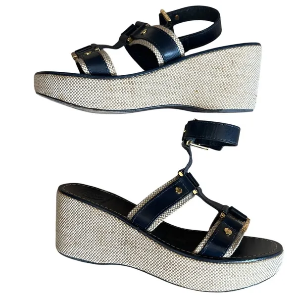 Tory Burch Navy Platform‎ Wedge Sandals 7 - Image 6