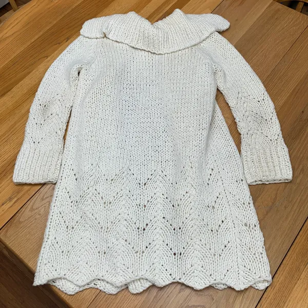 The Limited Handknit Wool Blend Chunky Cardigan Sweater Cream Pointelle‎ S/M - Image 6
