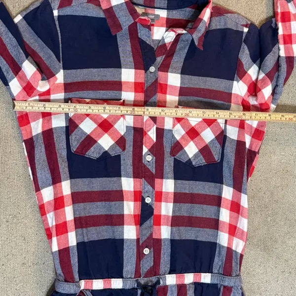 Aerie‎ Blue Red Plaid Long Sleeve Button Down Romper Small Americana Preppy - Image 8