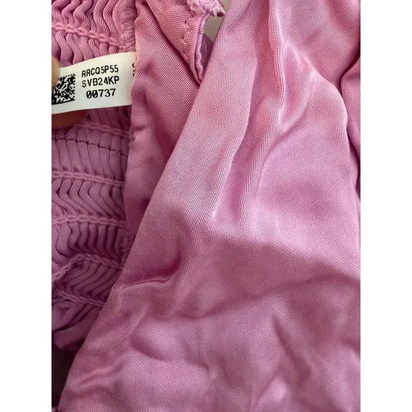 Aerie Pink Satin Smocked Back Crop Top Womens Size M V-Neck Bralette Cami - Image 4