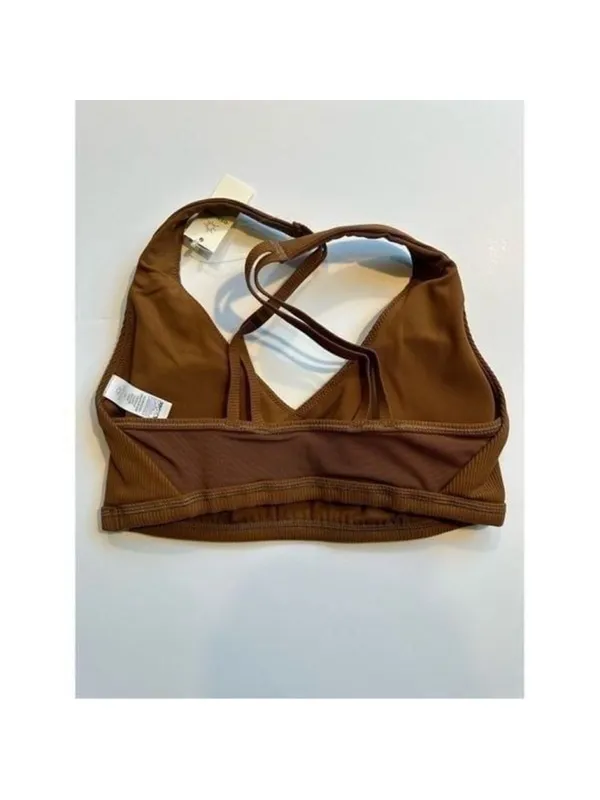 Size S OFFLINE by Aerie Ribbed Plunge Sports Bra in Medium Brown - Image 2