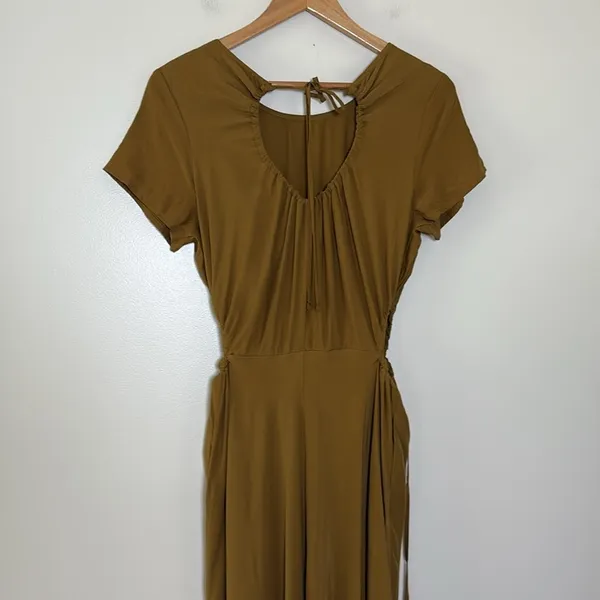 A New Day Brown Midi Dress Lightweight Cutout asymmetrical Hem‎ Tie Back Size M - Image 7