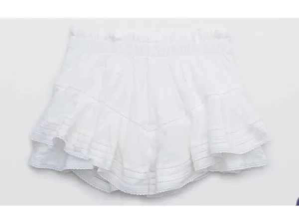 Aerie White Denim Size XL elastic waist flounce mini skirt NWT - Image 5