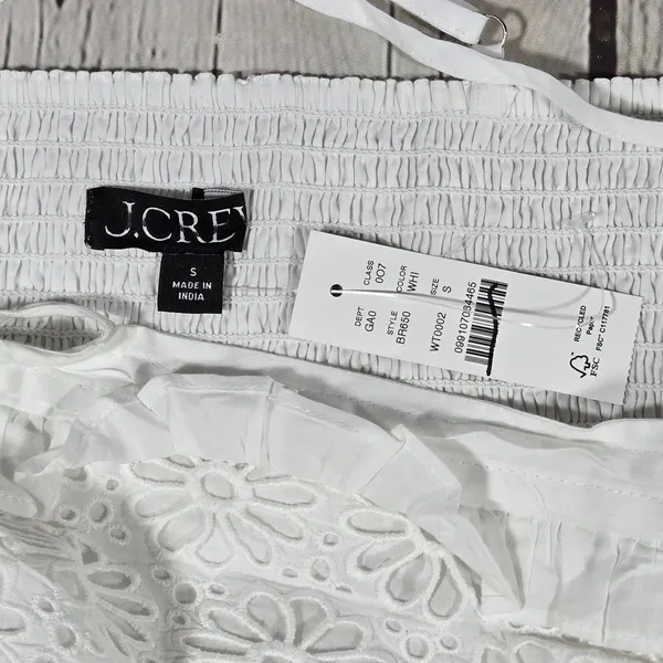 J. Crew Jessie Eyelet Smocked Peplum Top White Cotton‎ Size S NWT BR650 - Image 6