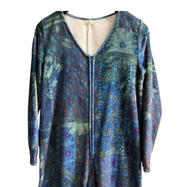 Natural Life Fleece One Piece Lounge Comfort Pajamas Blue Patchwork SO SOFT S/M - Image 3