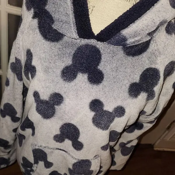 Disney Womens Gray Blue‎ Mickey Mouse Faux Fur Hoodie Dress Large - Image 3