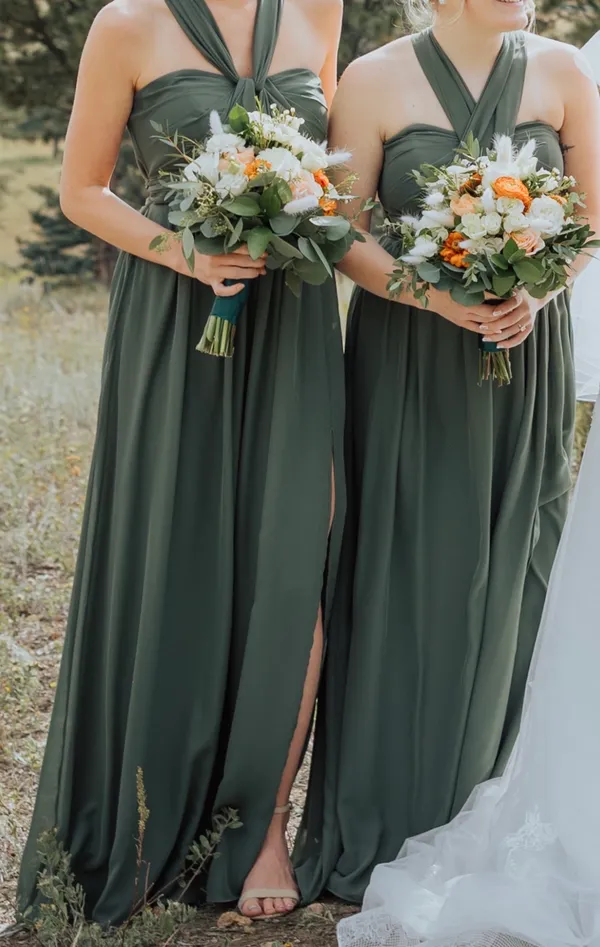 Birdy Grey Grace Dress Chiffon Olive with Slit - Image 3