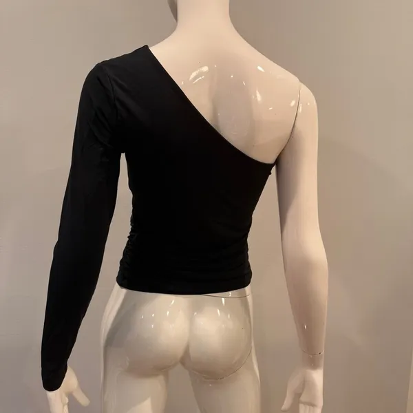 Abercrombie Long-Sleeve Slinky Jersey Asymmetrical Ruched Top - Black - Image 7