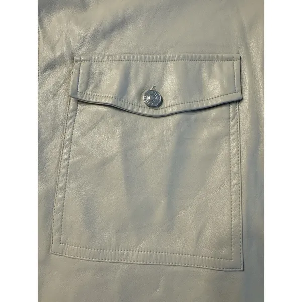 T Tahari Faux Leather Shacket Jacket Shirt Cream Beige Pockets Women's Large - Image 5