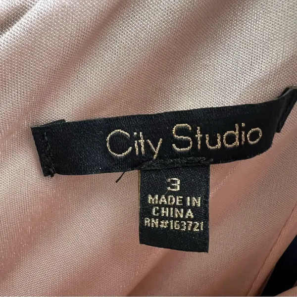 CITY STUDIO NWT Juniors Navy Plunge Off Shoulder Sleeve Size 3 Formal Dress Gown - Image 11
