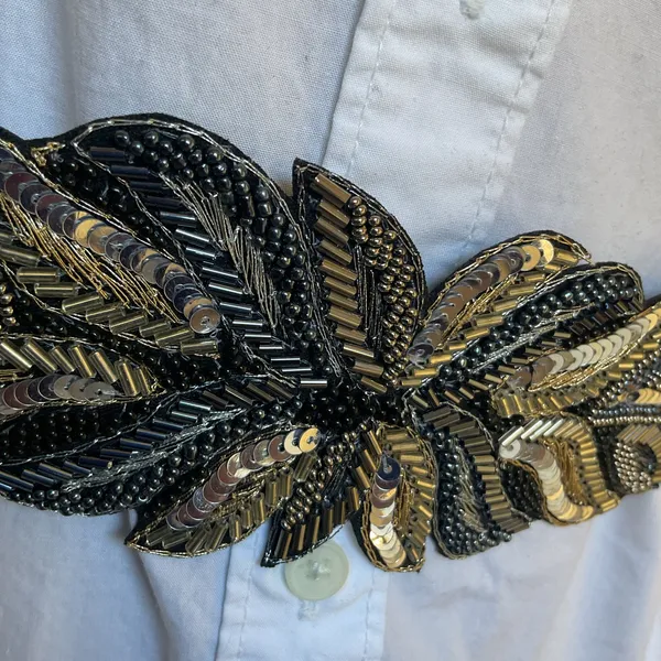 Silver Beaded Embroidered Boho Festival Floral Belt Elastic Sz 34 Waistband NWT - Image 7