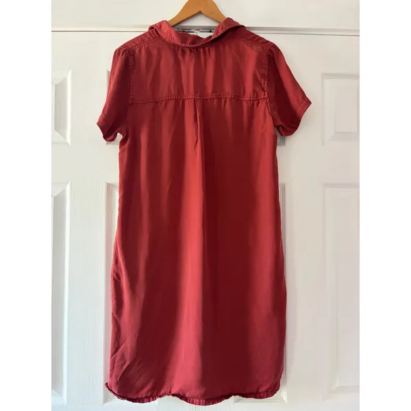 GAP Womens Rust Red Lyocell Short Sleeve Shift Dress Pocket Collared Medium - Image 4