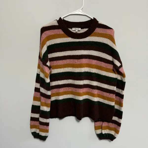 Madewell Striped Balloon Sleeved Crewneck Sweater - Image 2