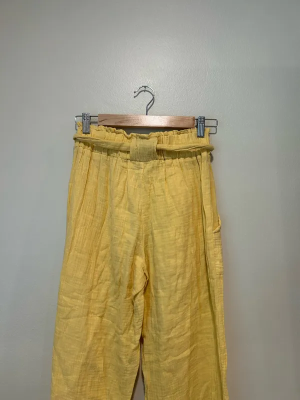 Yellow cotton blend wide leg pants - Image 6