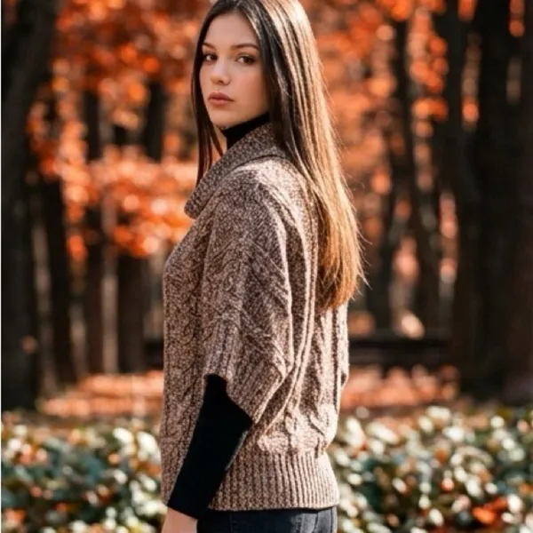 Leo & Nicole Cowl Neck Dolman Sleeve Sweater Womens Small Y2K Cropped Chunky - Image 8