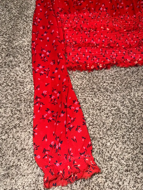 Free People Lolita Red Floral Long Sleeve Smocked Blouse - Image 6