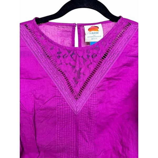 Farm Rio x Anthropologie Kelsie Peasant Blouse Magenta Purple Women's‎ Size XS - Image 3