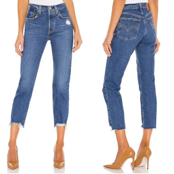 Levi's 501 Premium Crop Jeans in Charleston Fun Size 27 Big E Distressed Raw Hem - Image 5