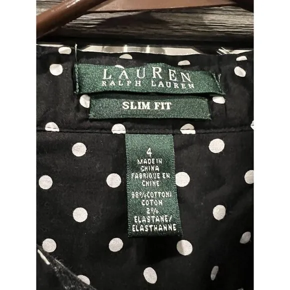 Ralph Lauren Polka Dot Long‎ Sleeve Button Front Shirt BLACK Size 4 - Image 2