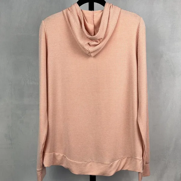 Weatherproof Vintage Hoodie Womens Small Pink Gingham Drawstring Long Sleeve Top - Image 2