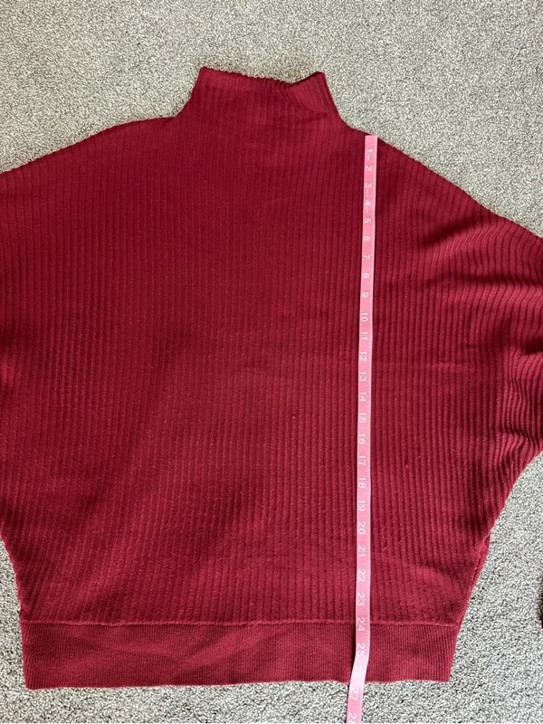 French Connection Burgundy Ribbed Batwing Mock Neck Sweater Large Oversized - Image 7