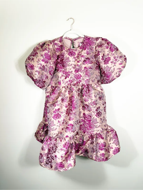 By Anthropologie Puff Short-Sleeve Babydoll Mini Dress Pink Floral Medium - Image 5