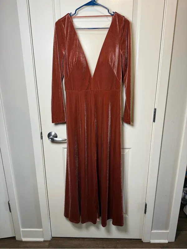 Jenny Yoo Collection Rust Velvet Long Sleeve Maxi Dress Size 12 - Image 2