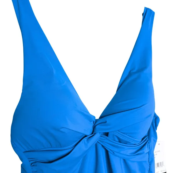 La Blanca Island Goddess Twist Tie Back Tankini Top Size 10 Blue Coastal Beach - Image 2