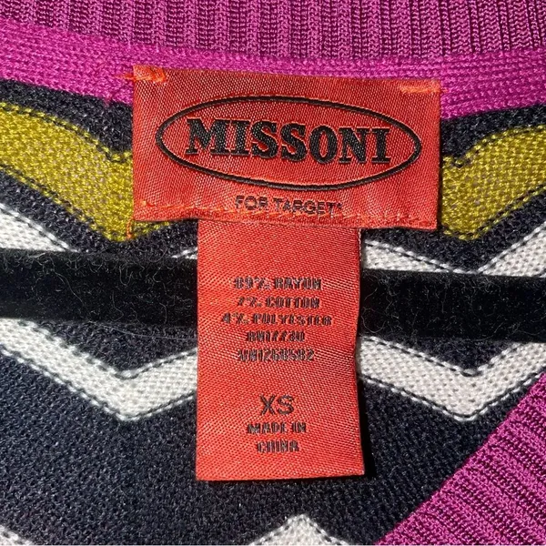 Missoni XS Cardigan Purple Green Chevron Woven Knit Ribbed Long Sleeve Button - Image 4