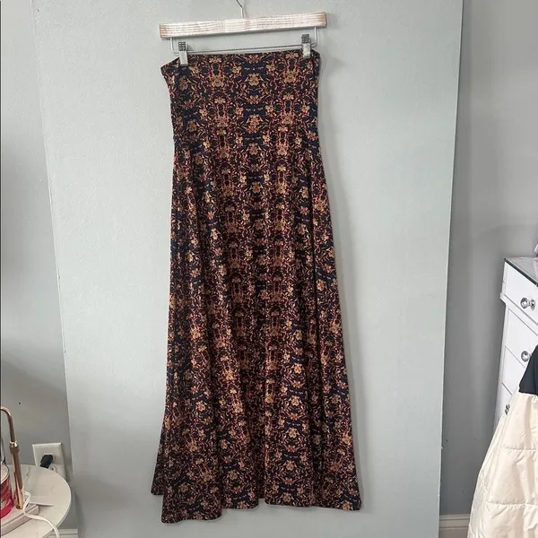 LuLaRoe Women Maxi Dress Strapless Damask Floral Print Navy Gold XXS - Image 4