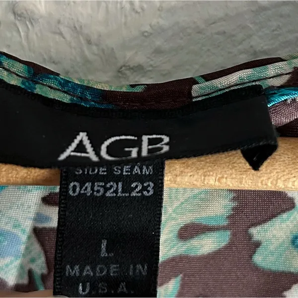 AGB Y2K Floral Lace Trim Empire Waist Top Brown & Teal Large - Image 2