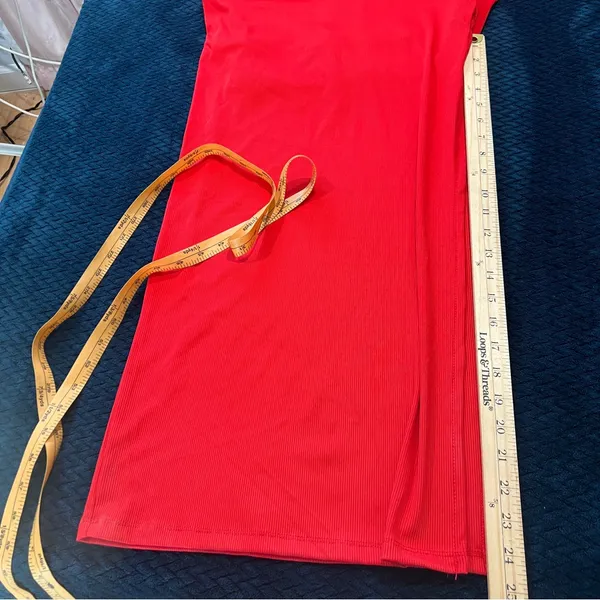 Haute Monde Red Stretch Ribbed Jersey Knit Side Slit Bodycon‎ Scoop Maxi Dress S - Image 14