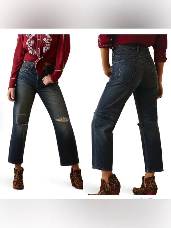 NEW Ariat Jeans Tomboy Straight Ultra High-Rise Women's 27 Button Fly Distress - Image 2
