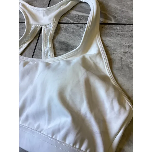 Halara White Racerback Sports Bra XL Mesh Detail Padded Hook Eye Closure Active - Image 6