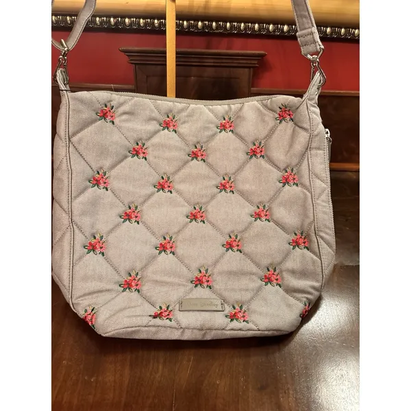 Vera Bradley Carson Hobo Bag‎ Denim Gray Floral Quilted Crossbody NWT - Image 12