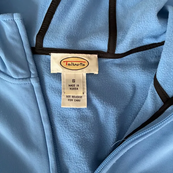Talbots Full Zip Comfort Hoodie Jacket Athletic Track Blue Black Trim‎ S - Image 4
