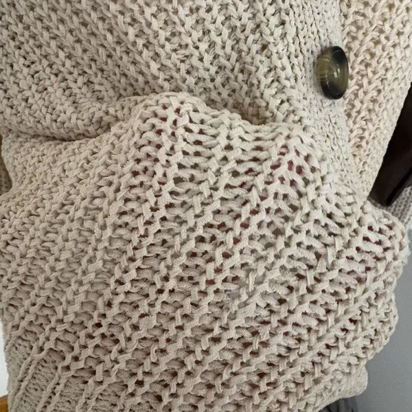 Moon & Madison Cardigan Size M Beige Open Knit V-Neck Button Down Sweater - Image 4