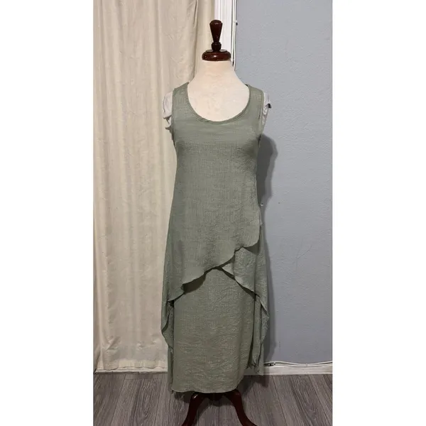 Exist Womens Maxi Dress S Sage Green‎ Textured Layered Asymmetrical Cottagecore - Image 4