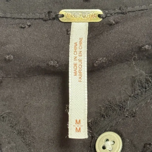 Free People Everyday‎ Girl Swiss Dot Embroidered Button Up Black Size Medium EUC - Image 3