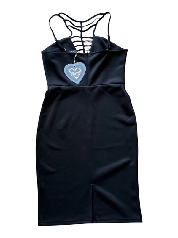 Club L London Black V-Neck Cage Detail Mini Dress Size 6 Sexy Party LBD - Image 9
