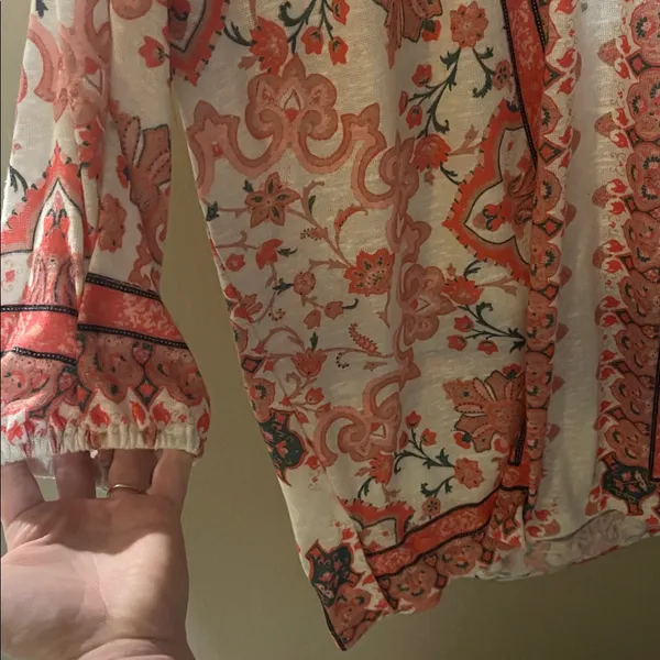 Suzanne Betro large orange pink peachy floral boho top - Image 3
