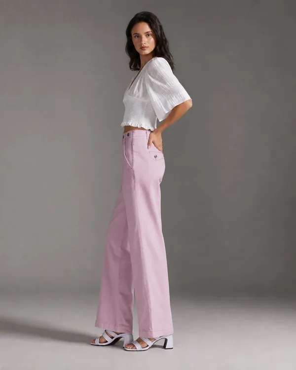 Anthropologie Pilcro Slouchy Chino Wide Leg Pants Lilac High Rise Y2K Preppy Coastal Size 28 - Image 2