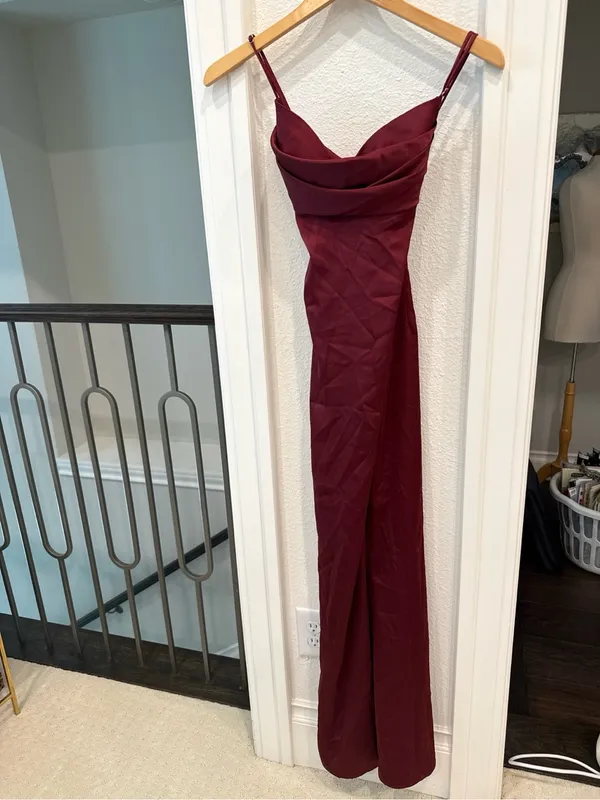 Katie May Burgundy Cowl Neck Maxi Dress Gown Size M - Image 2