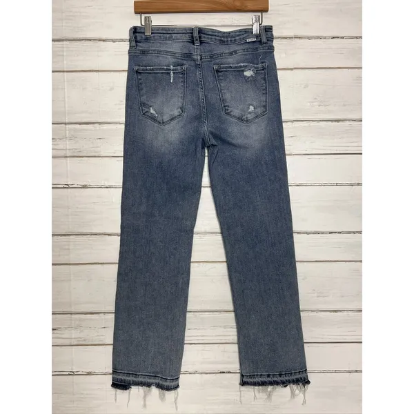 RISEN JEANS Size 29 Straight Leg High Rise Distressed Stretch Blue Denim - Image 3