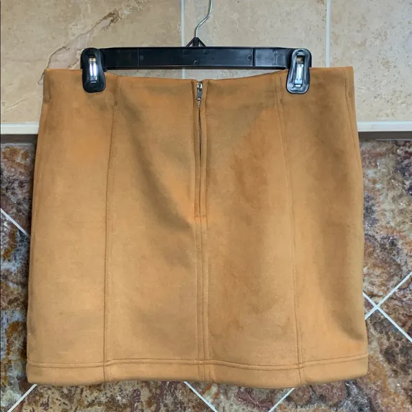 Shinestar Tan Faux Suede Mini Skirt Camel Brown Vegan Suede High Waisted Bottom - Image 2